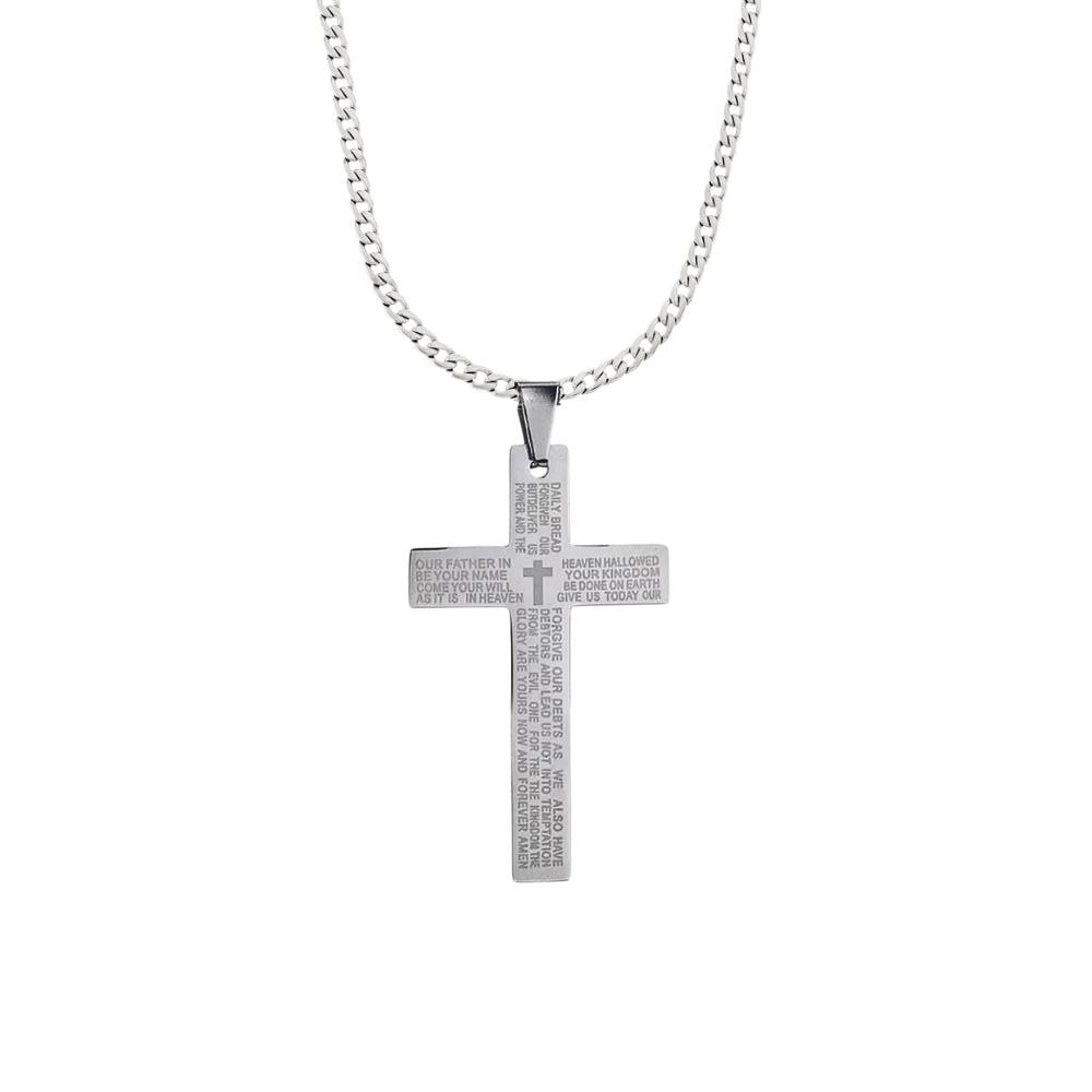 Mens Black Stainless Steel Lord's Prayer Necklace, Card and Gift Box Set