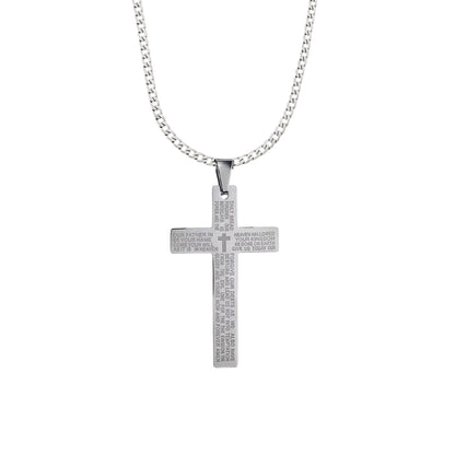 Mens Black Stainless Steel Lord's Prayer Necklace, Card and Gift Box Set