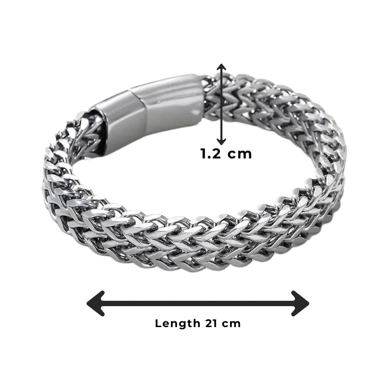 Men Weaved Chain Link Silver Stainless Steel Bracelet, Card and Gift Box (Personalized card option)