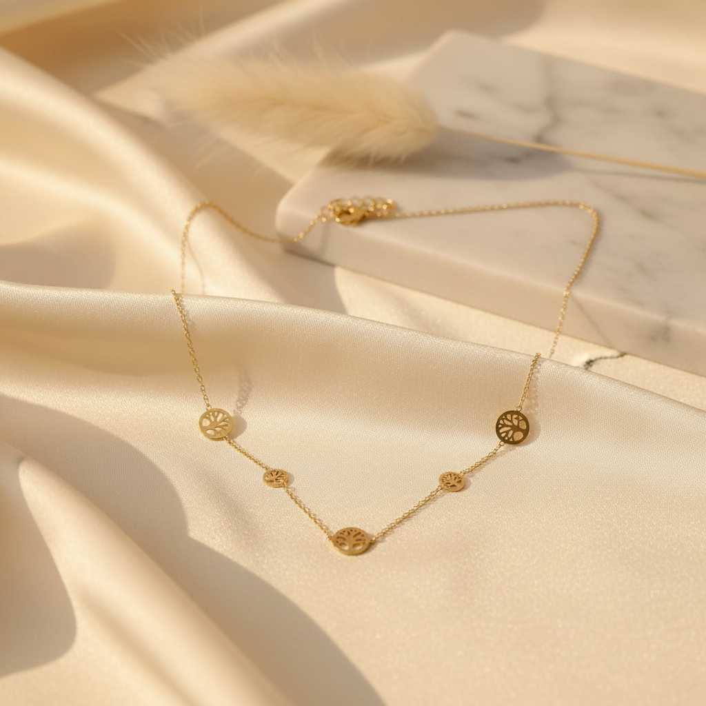 Tree of Life Station Choker Necklace | Gold Plated Stainless Steel
