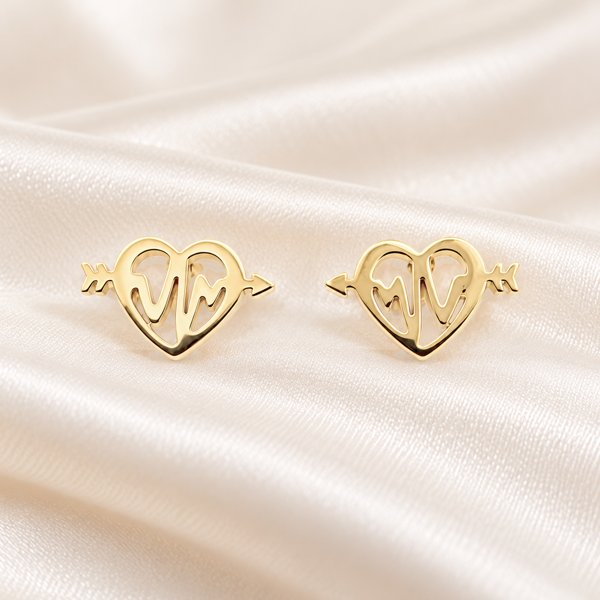 Gold-Tone Heartbeat Heart Stud Earrings