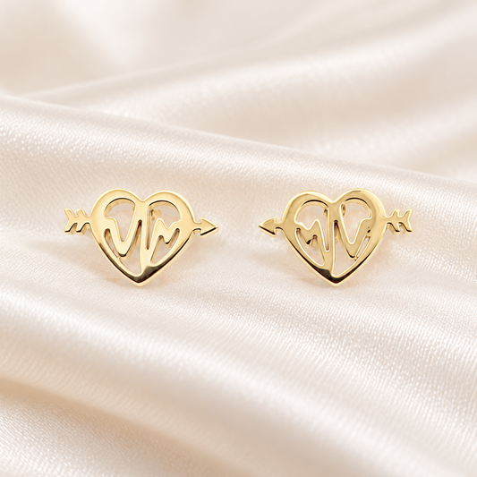Gold-Tone Heartbeat Heart Stud Earrings