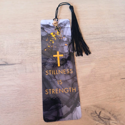 BeautyMogul Executive Midnight Marble artisan bookmark with gold cross detailing