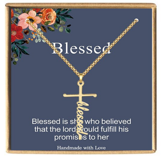 Gold Plated "Blessed" Cross Necklace comes with a beautiful card Gold Plated "Jesus" Cross Necklace