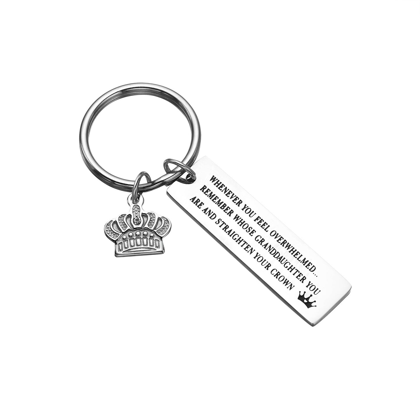 Stainless Steel Granddaughter Keyring with Crown Charm,