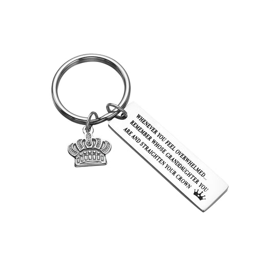 Stainless Steel Granddaughter Keyring with Crown Charm,