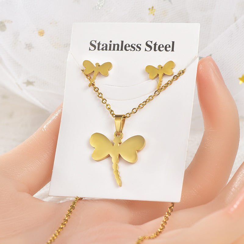 Gold Plated Dragonfly Necklace and Earring