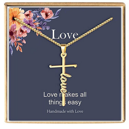 Gold Plated "Love" Cross Necklace