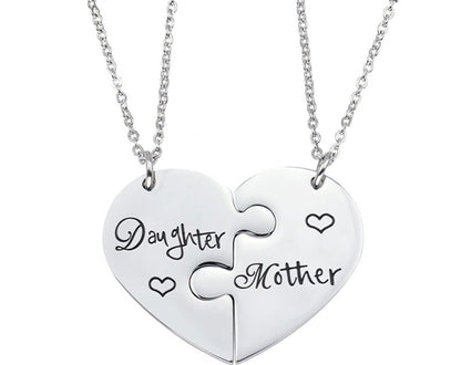 Silver Matching Heart Necklaces for Mother and Daughter