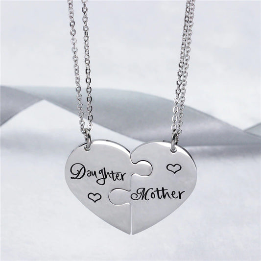 Silver Matching Heart Necklaces for Mother and Daughter